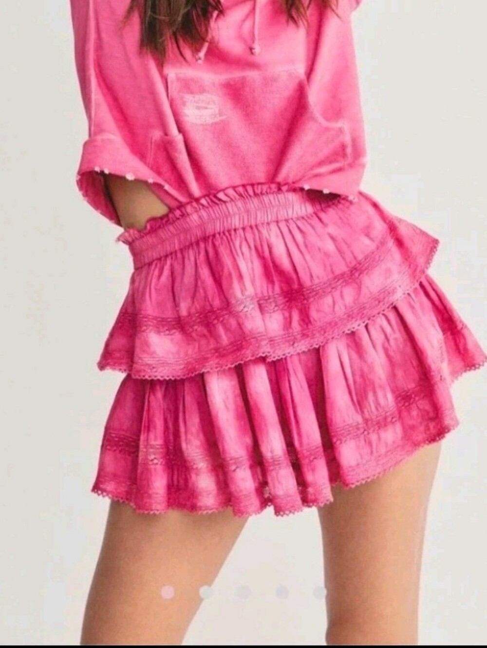 LoveShackFancy Begonia Pink Hand Dyed Ruffle Lace Hem Mini Skirt-Large-$225.00